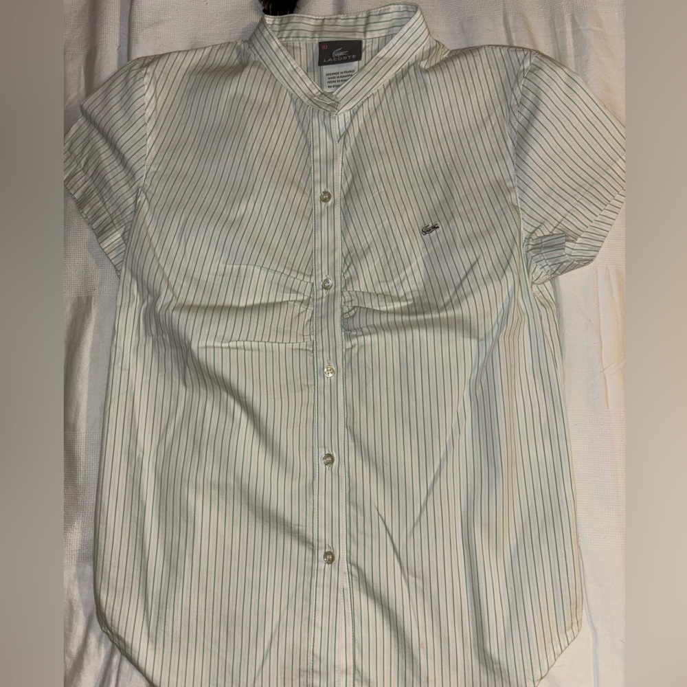 Lacoste button up short sleeve light green size 36
